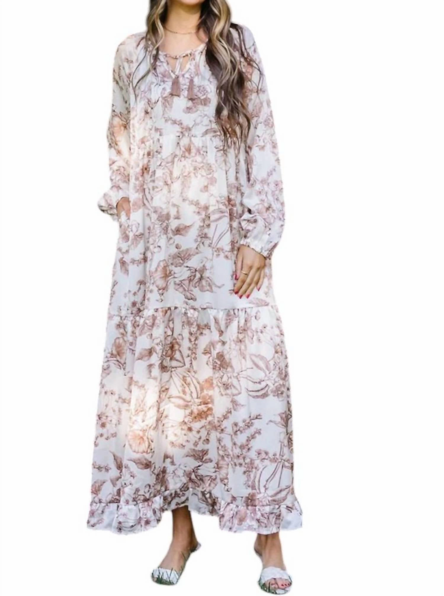 "happy Harvest" Copper Floral Maxi Dress In Brown