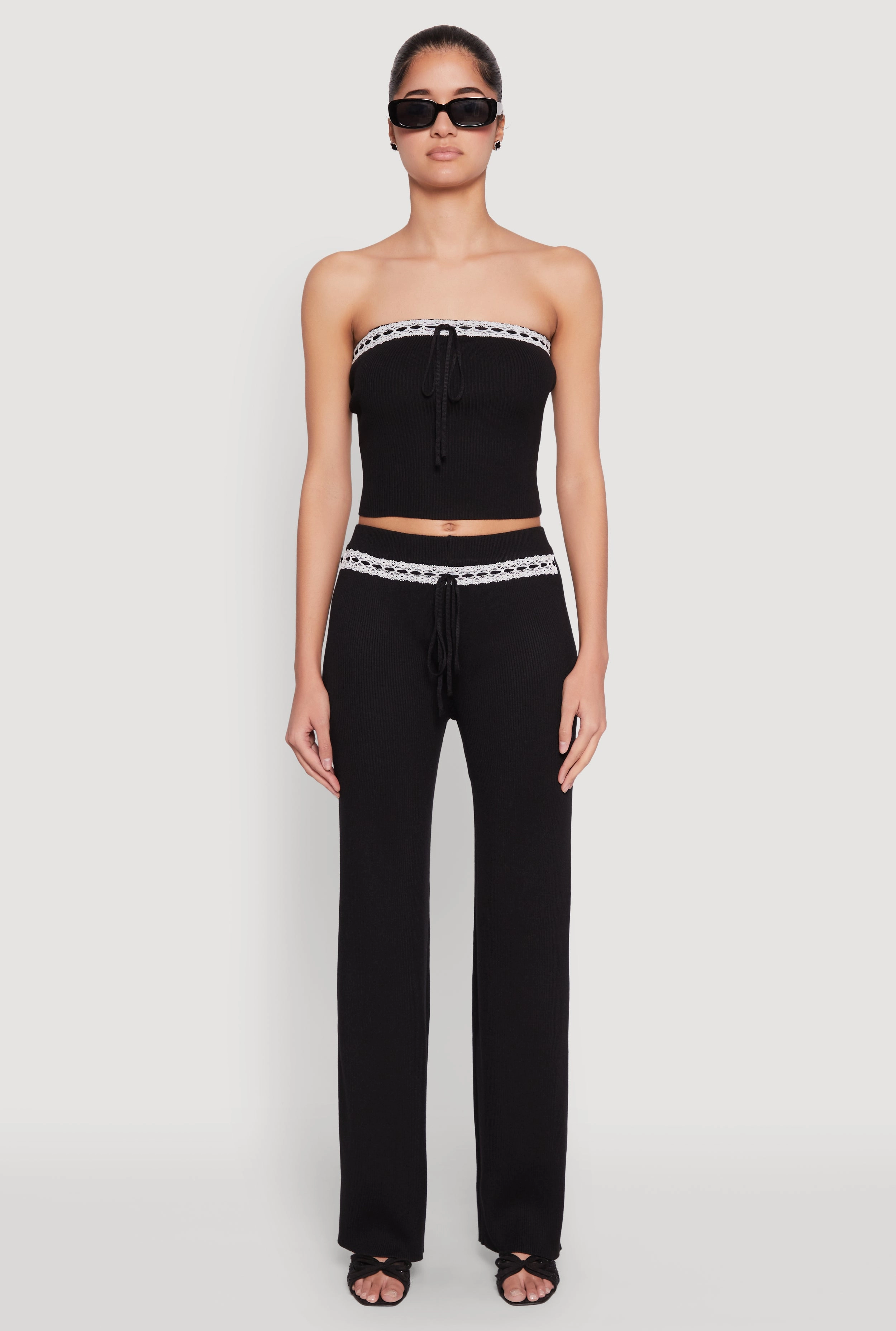 Almost Famous Lace Detail Wide Leg Pants