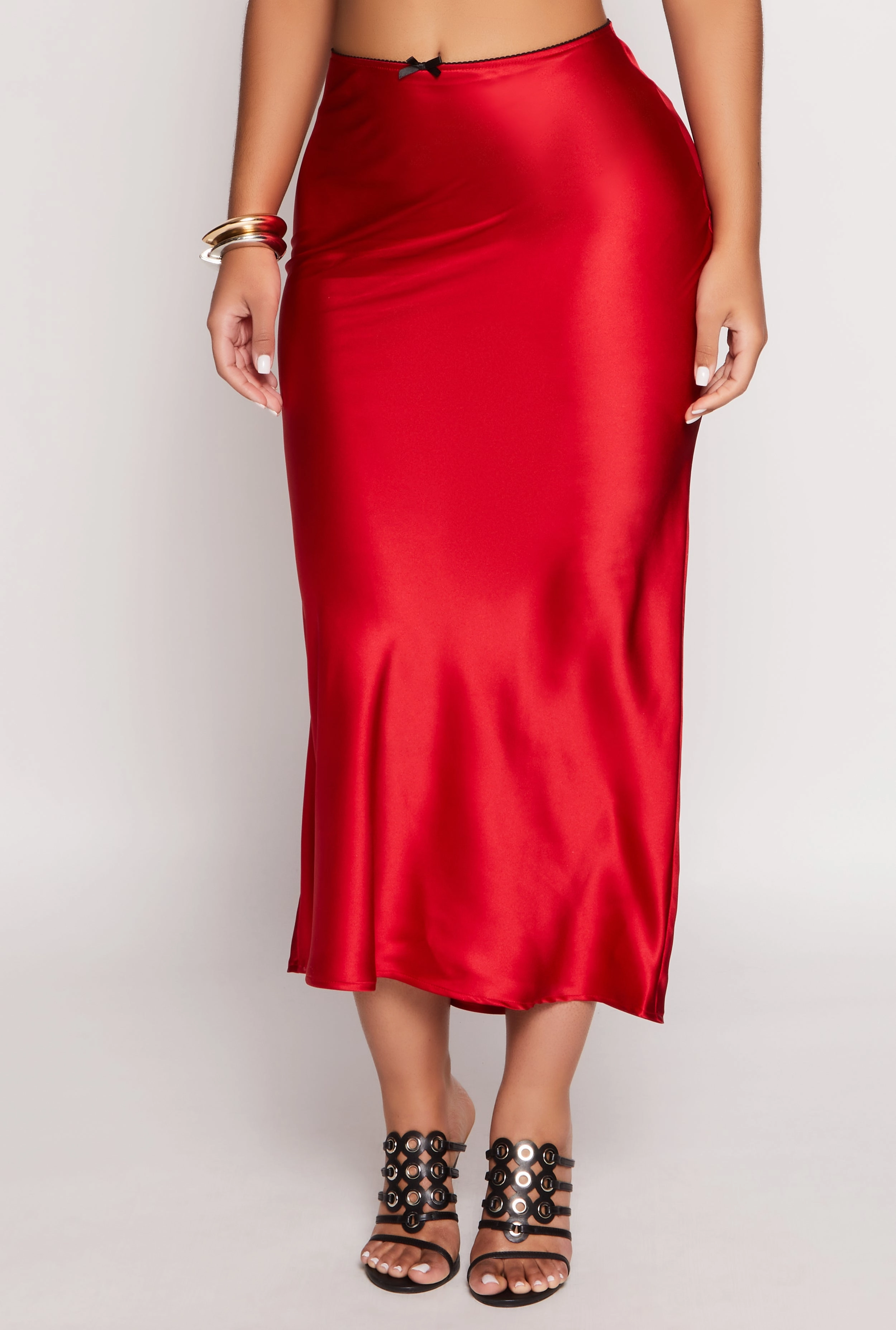 Almost Famous Satin Midi Slip Skirt