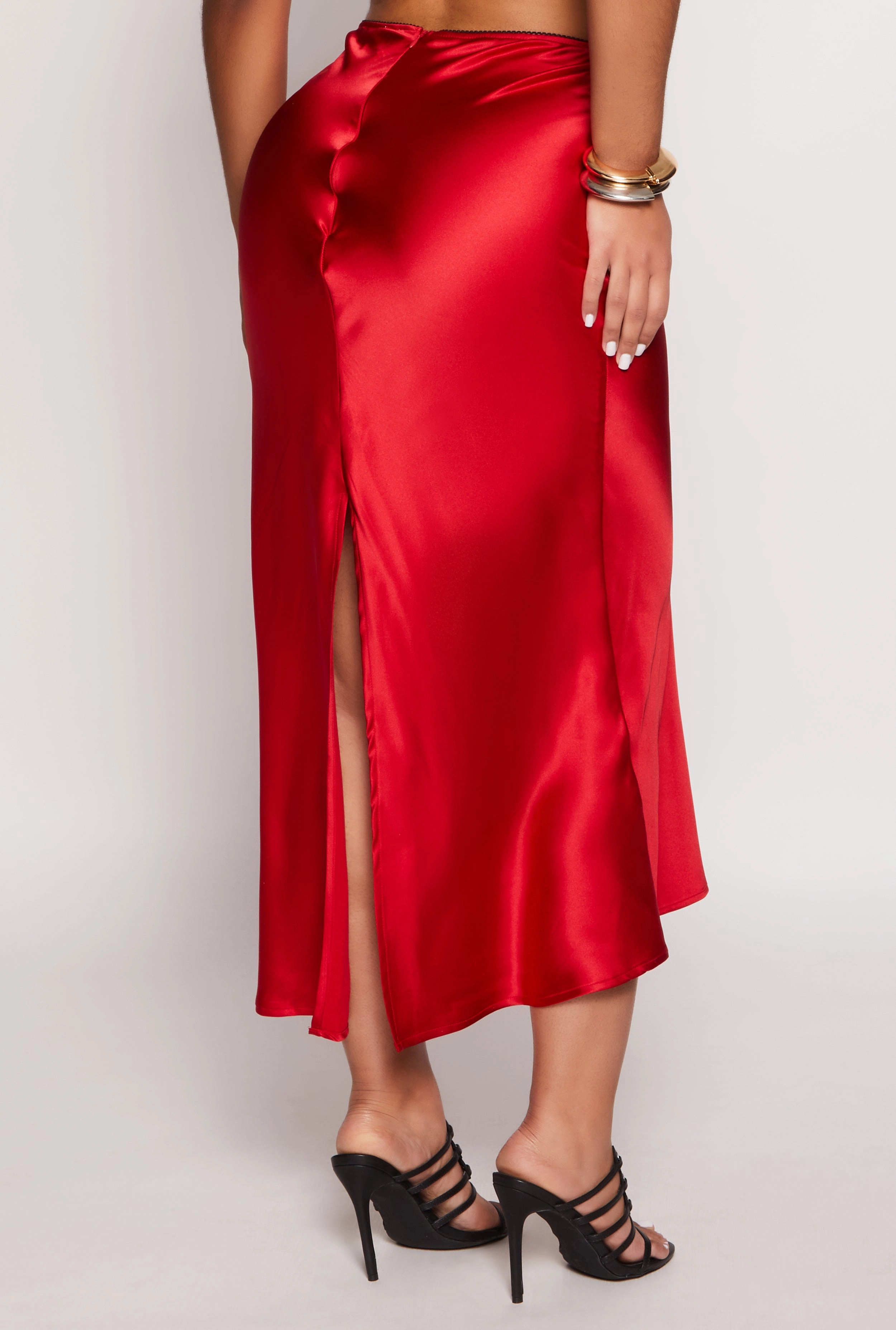 Almost Famous Satin Midi Slip Skirt