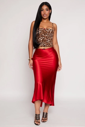 Almost Famous Satin Midi Slip Skirt