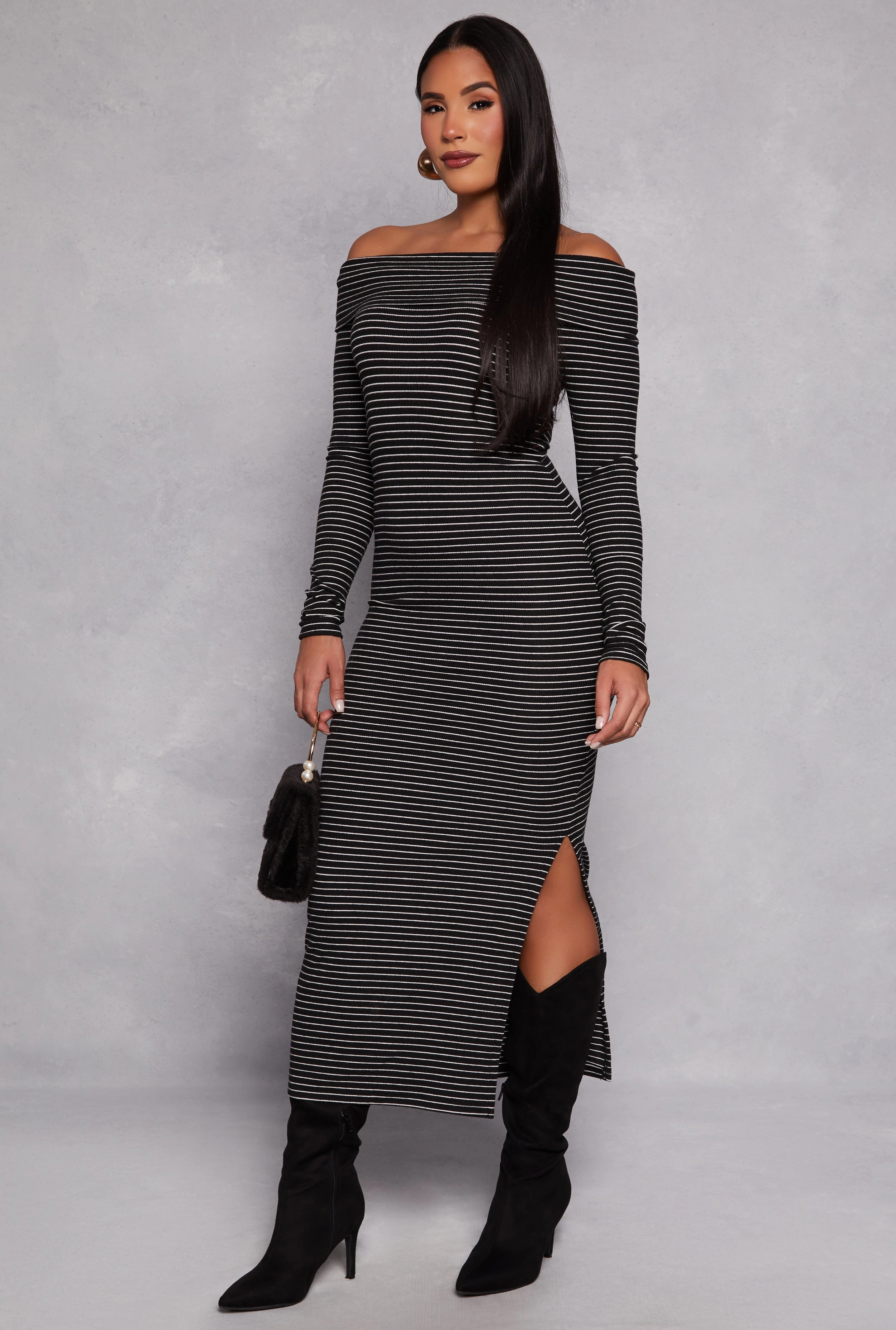 Almost Famous Striped Off the Shoulder Maxi Dress