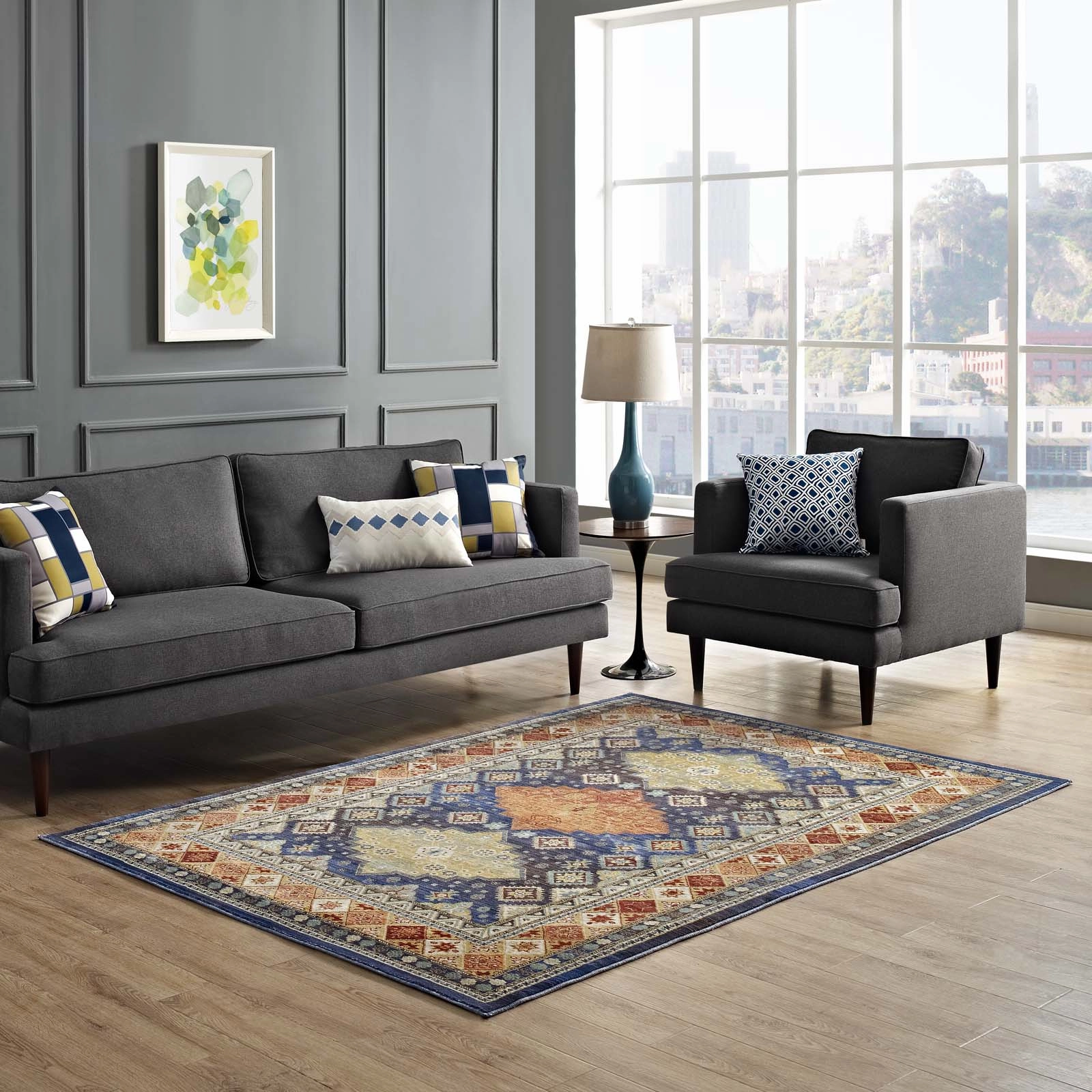 Atzi  Distressed 
Southwestern Diamond Floral Area Rug by Modway