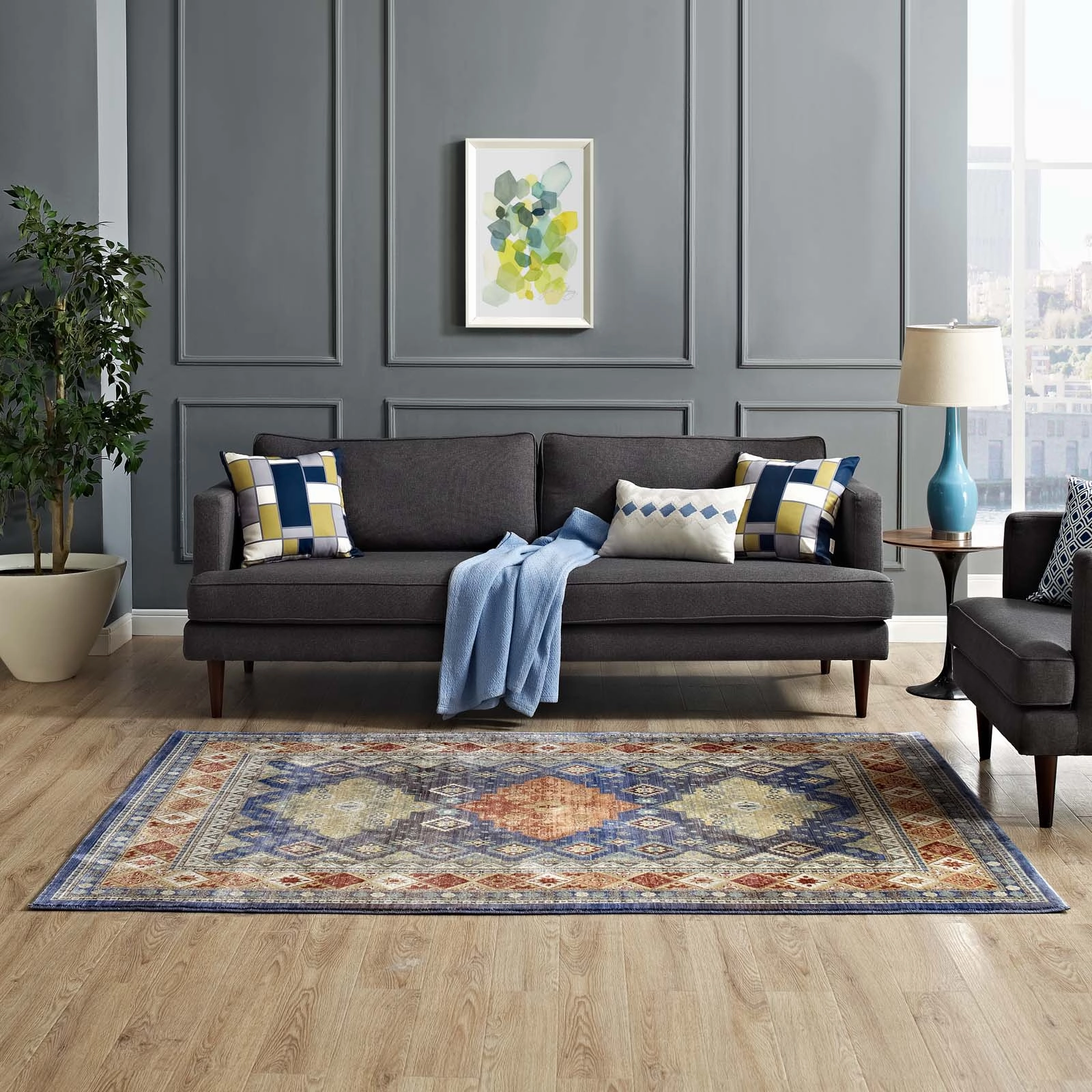 Atzi  Distressed 
Southwestern Diamond Floral Area Rug by Modway