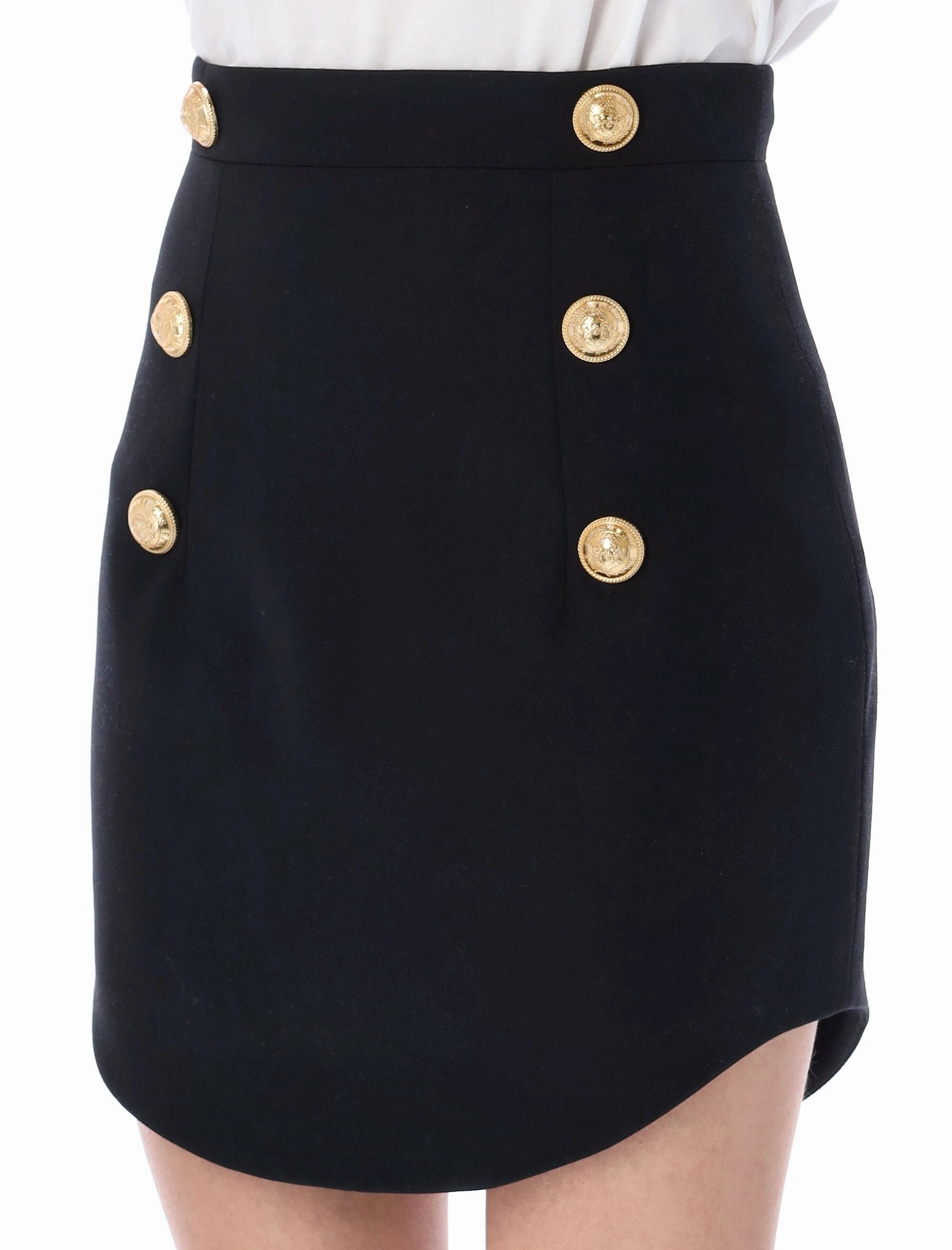 Balmain High Waist Zipped Button-Detailed Skirt