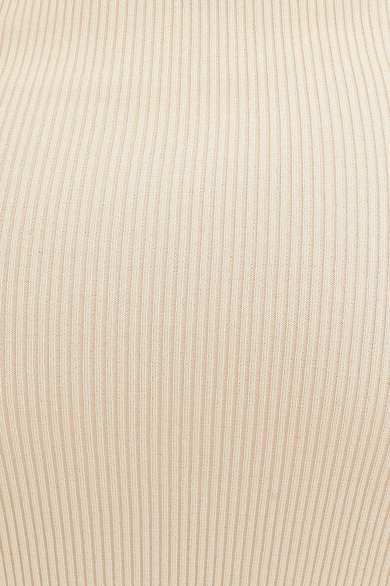 Beige V Neck Kint Midi Dress