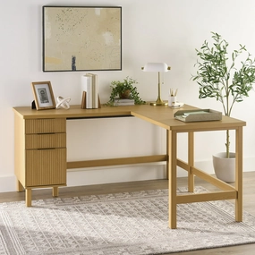 Better Homes & Gardens BHS436249972002 Lillian Fluted L-Shape Desk, Natural Pine Finish