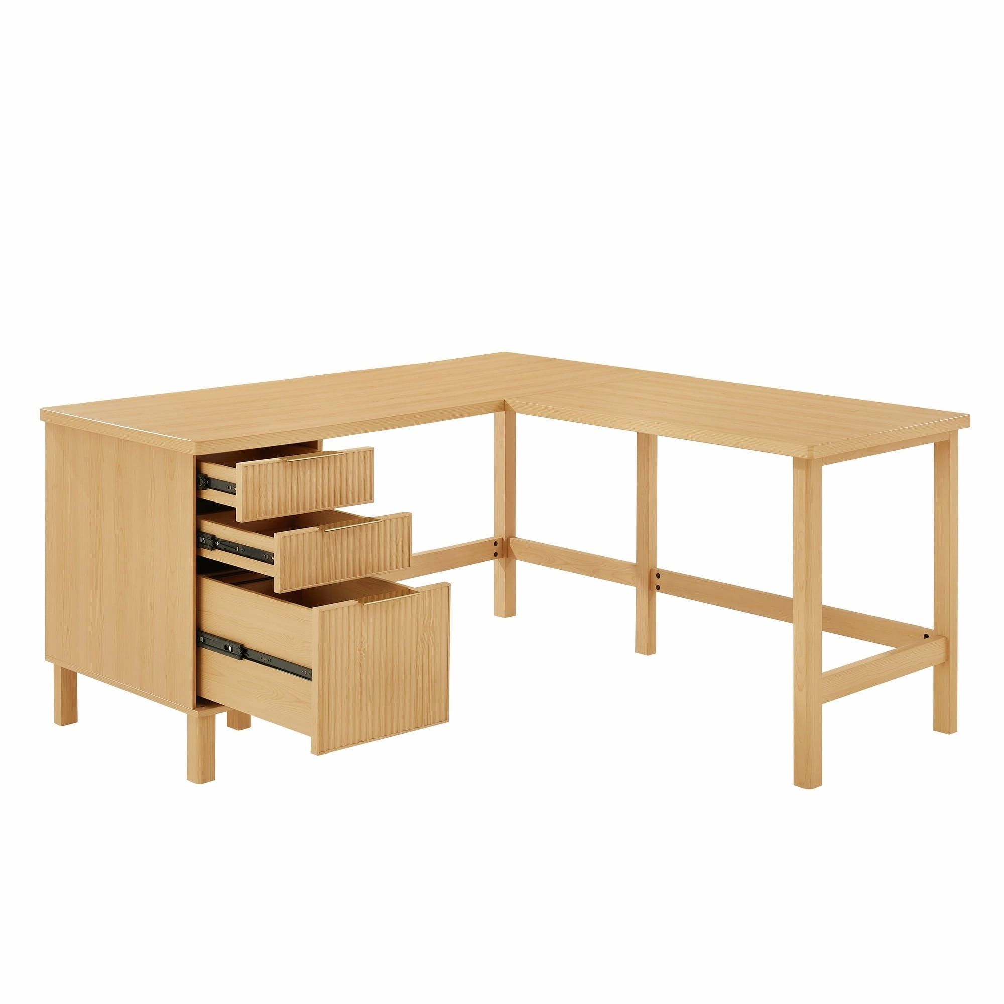Better Homes & Gardens BHS436249972002 Lillian Fluted L-Shape Desk, Natural Pine Finish