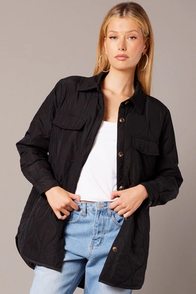 Black Jacket Puffer Collared Long Sleeve