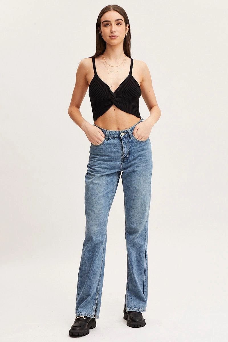 Black Knit Top Sleeveless Crop Cross Over