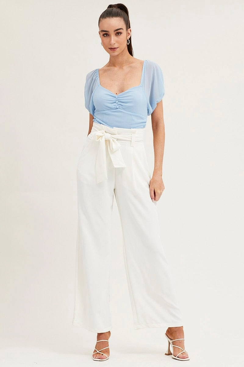 Blue Bodysuit Top Short Sleeve Sweetheart