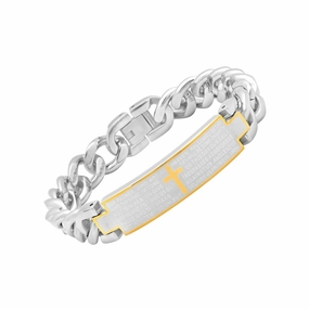 Brilliance Fine Jewelry Men's Stainless Steel Two-Tone Lord's Prayer ID Bracelet, 8.5"