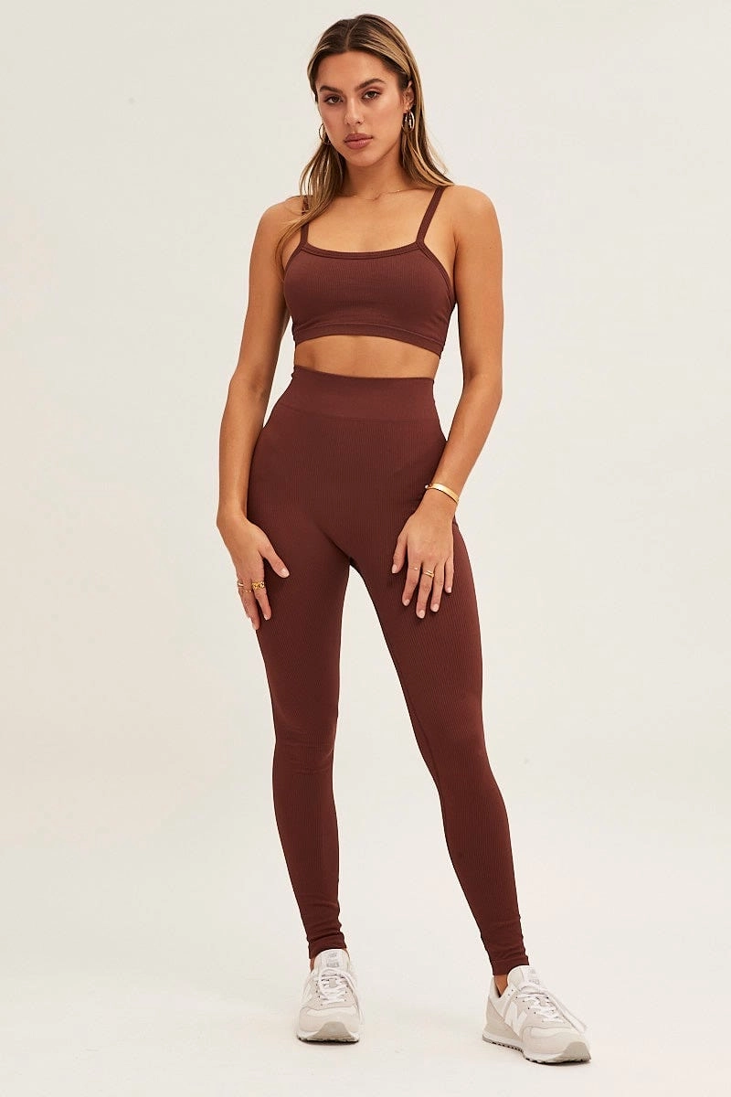Brown Bralette Crop Round Neck Seamless