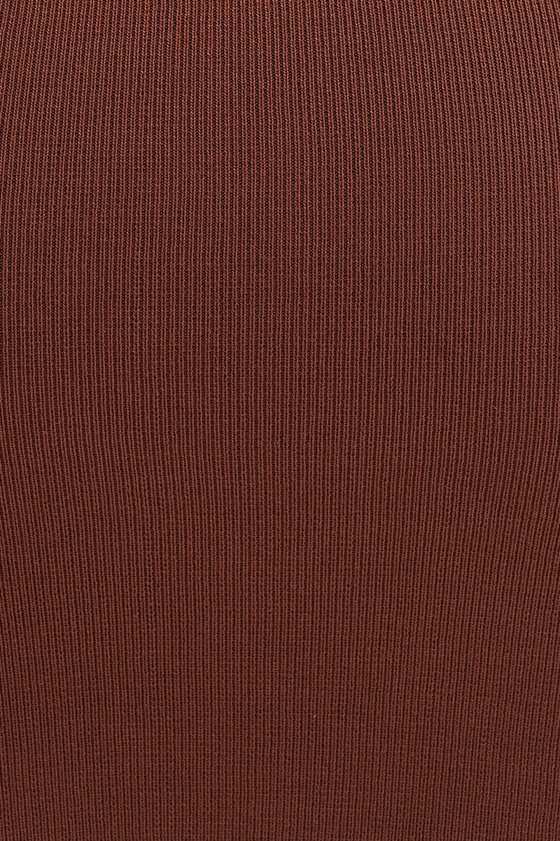 Brown Button Front Square Neck Kint Dress