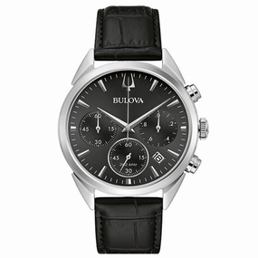Bulova 96B371 Stainless Steel Watch with Black Leather Strap 42mm