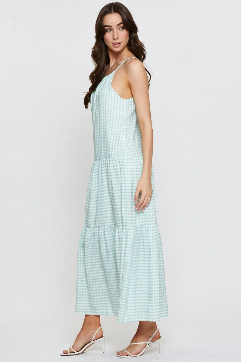 Check A Line Dress Maxi