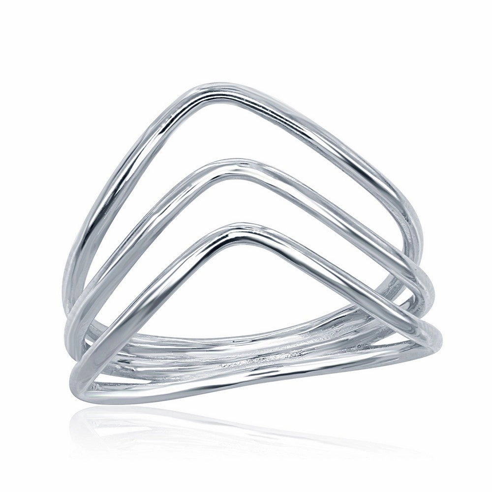Classic Women's Silver Triple Row V Shaped Ring - W-1657