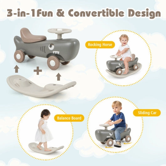Convertible Rocking Horse and Sliding Car With Detachable Balance Board-Dark Gray