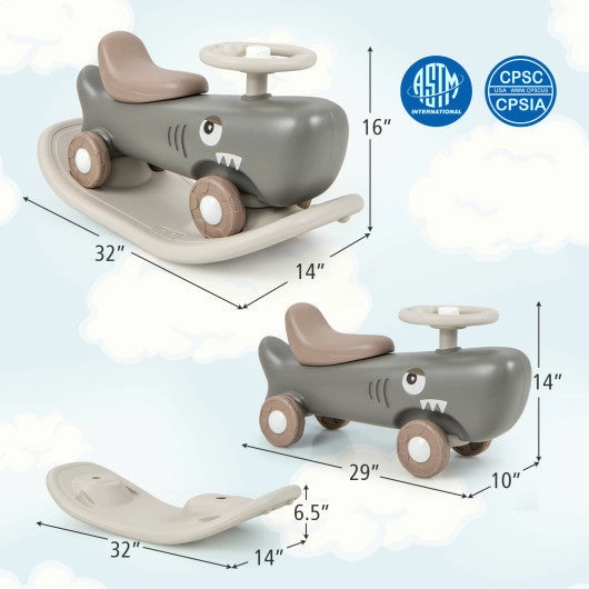 Convertible Rocking Horse and Sliding Car With Detachable Balance Board-Dark Gray