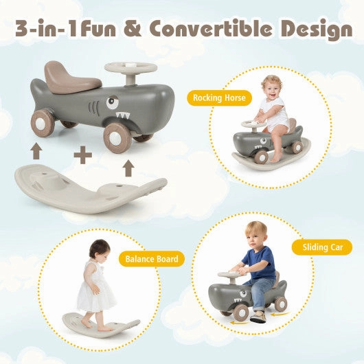 Convertible Rocking Horse and Sliding Car With Detachable Balance Board-Dark Gray