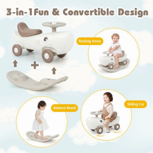 Convertible Rocking Horse and Sliding Car With Detachable Balance Board-White