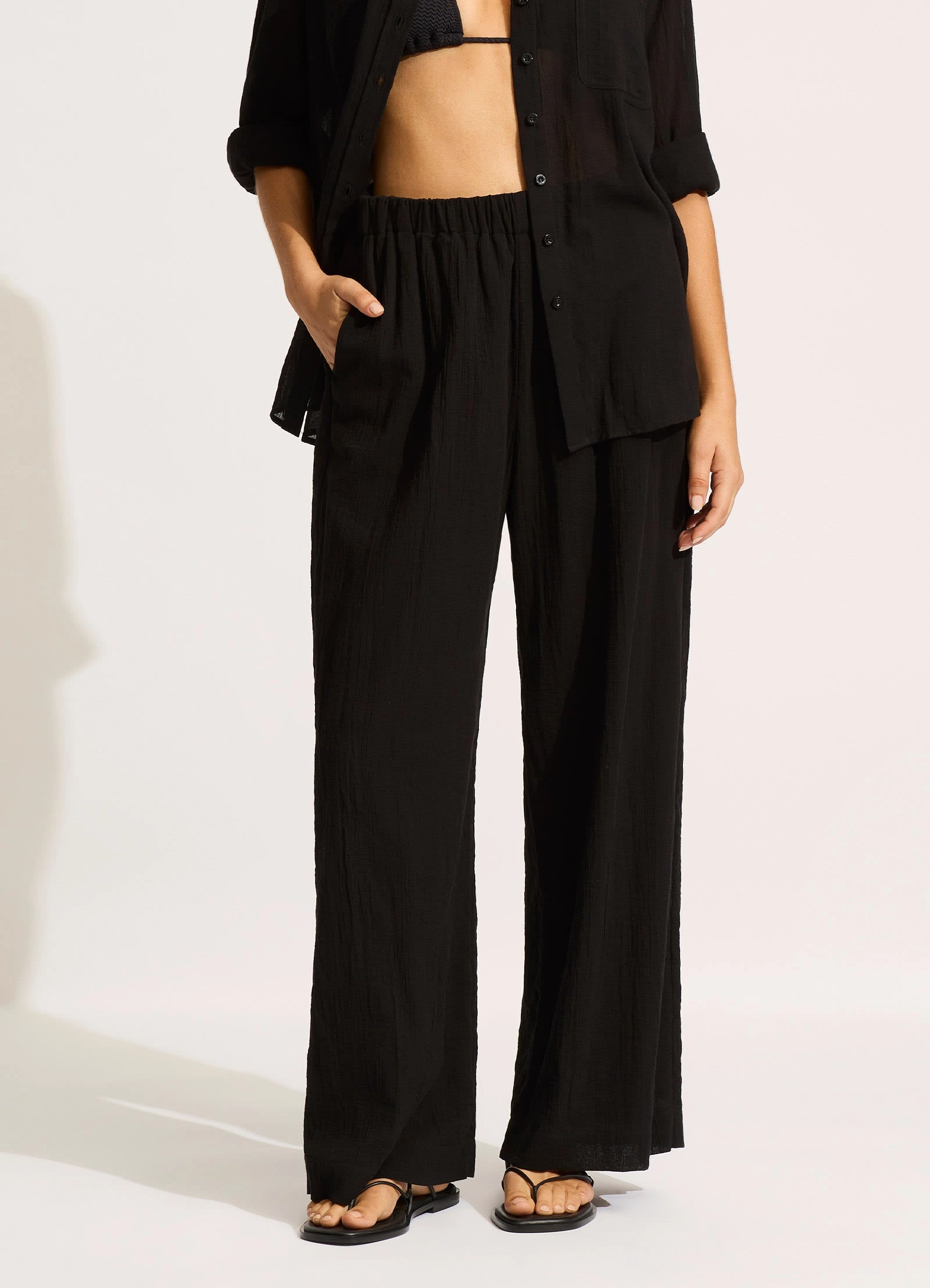 Crinkle Beach Pant - Black
