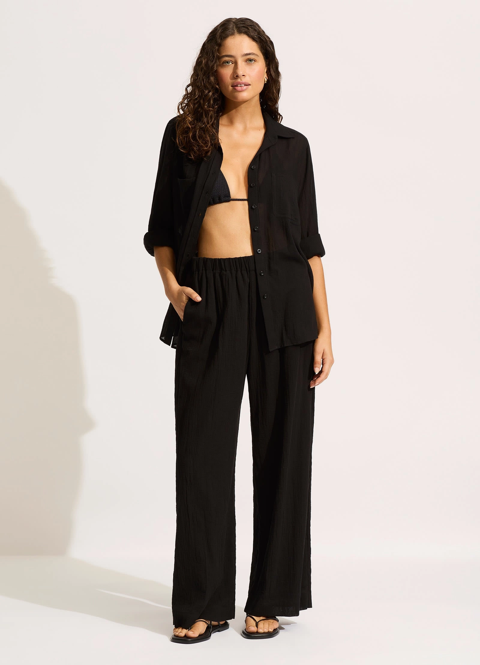 Crinkle Beach Pant - Black