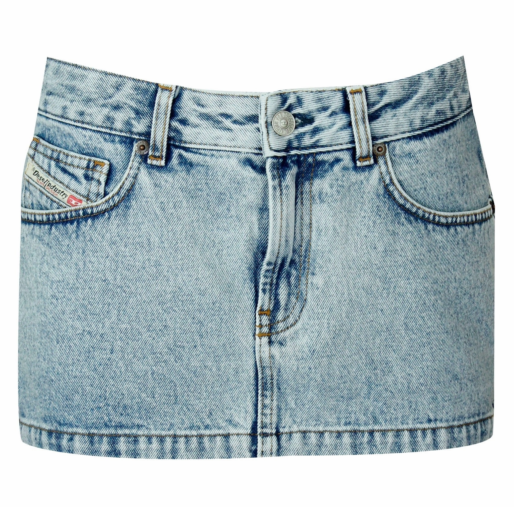 Diesel De-Ron Logo Patch Denim Mini Skirt