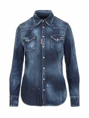Dsquared2 Logo Distressed Denim Shirt