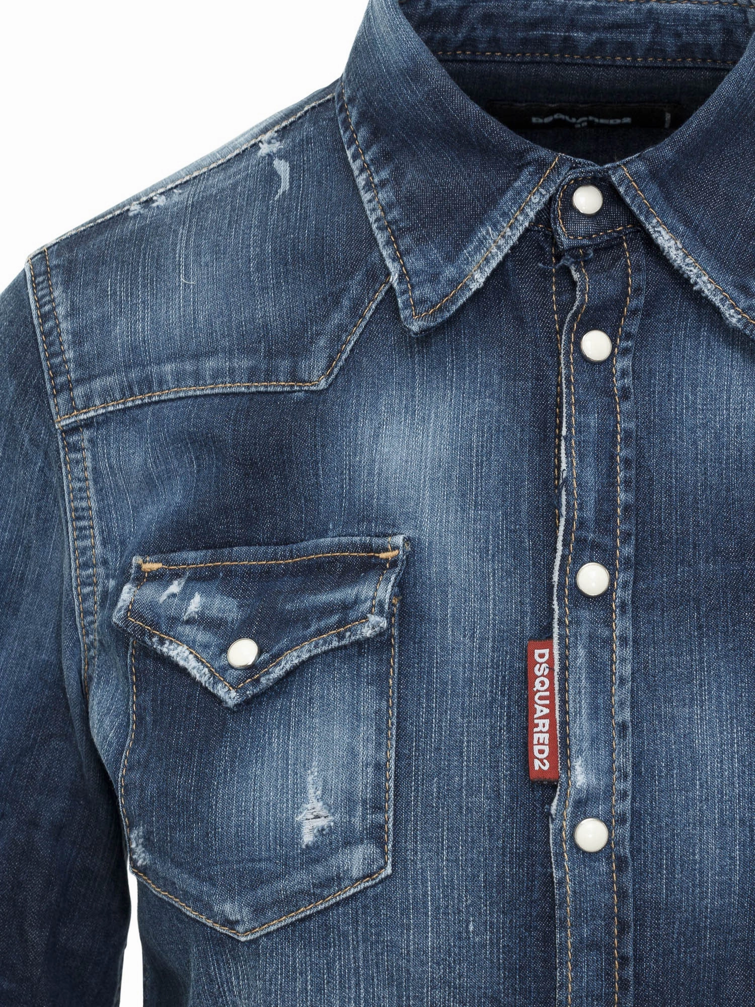 Dsquared2 Logo Distressed Denim Shirt