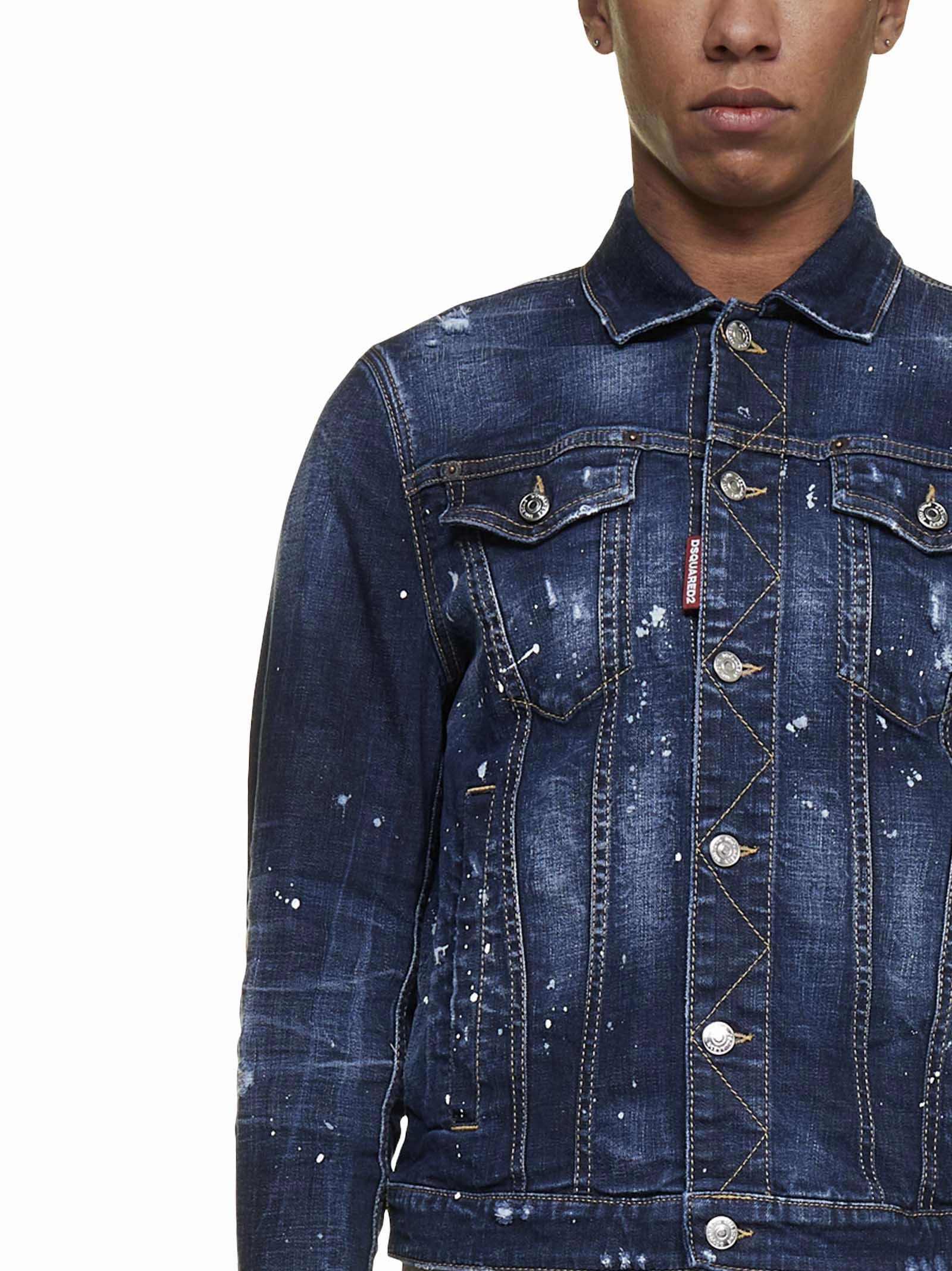 Dsquared2 Paint Splattered Buttoned Denim Jacket