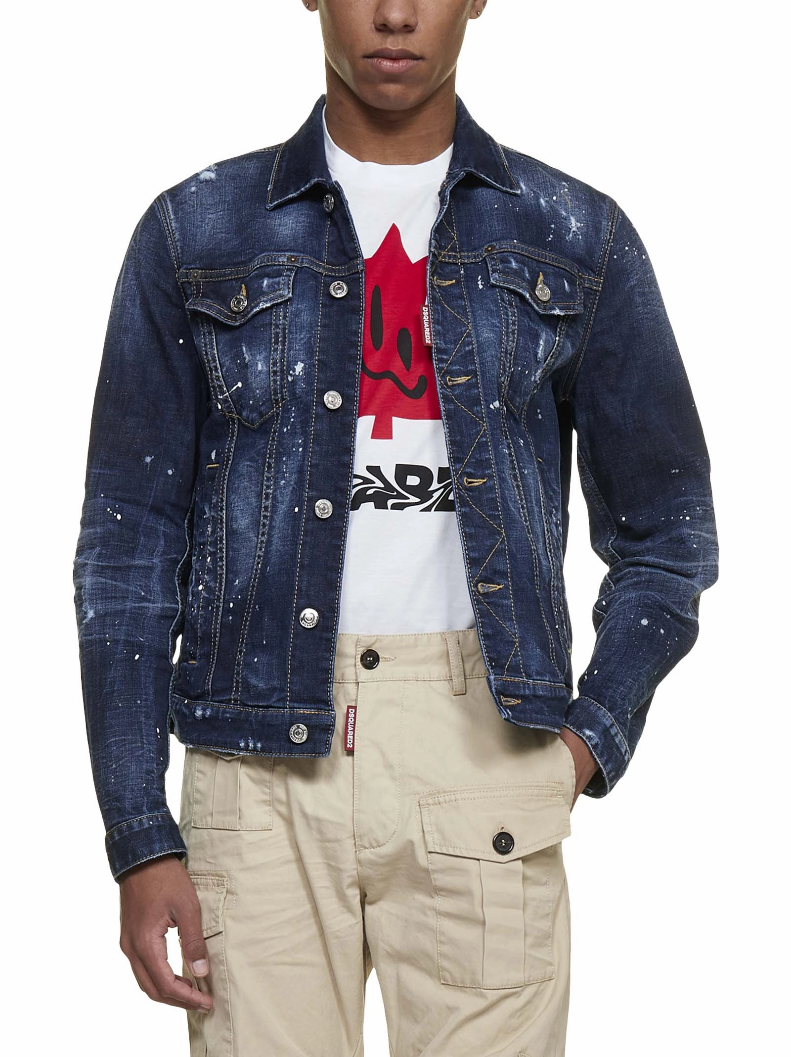 Dsquared2 Paint Splattered Buttoned Denim Jacket