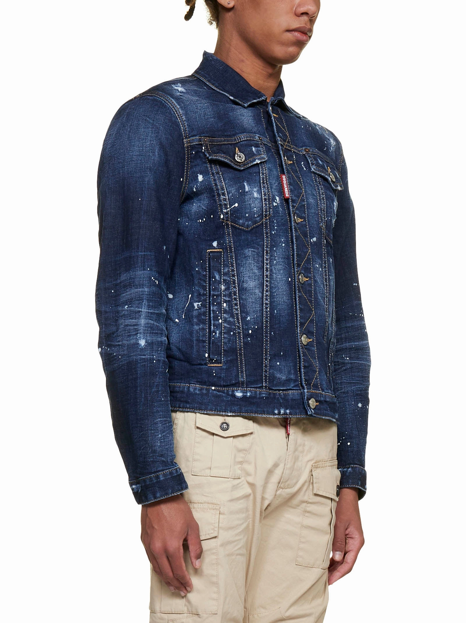 Dsquared2 Paint Splattered Buttoned Denim Jacket