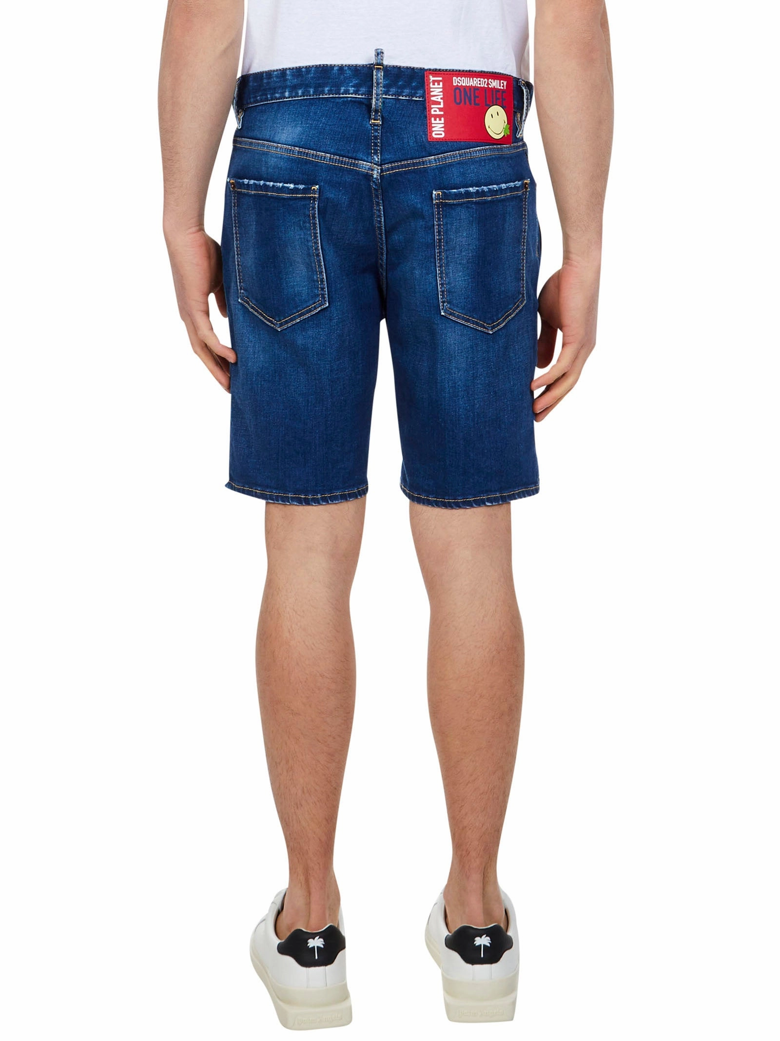 Dsquared2 Smiley Patch Ripped Denim Shorts