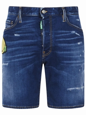 Dsquared2 Smiley Patch Ripped Denim Shorts