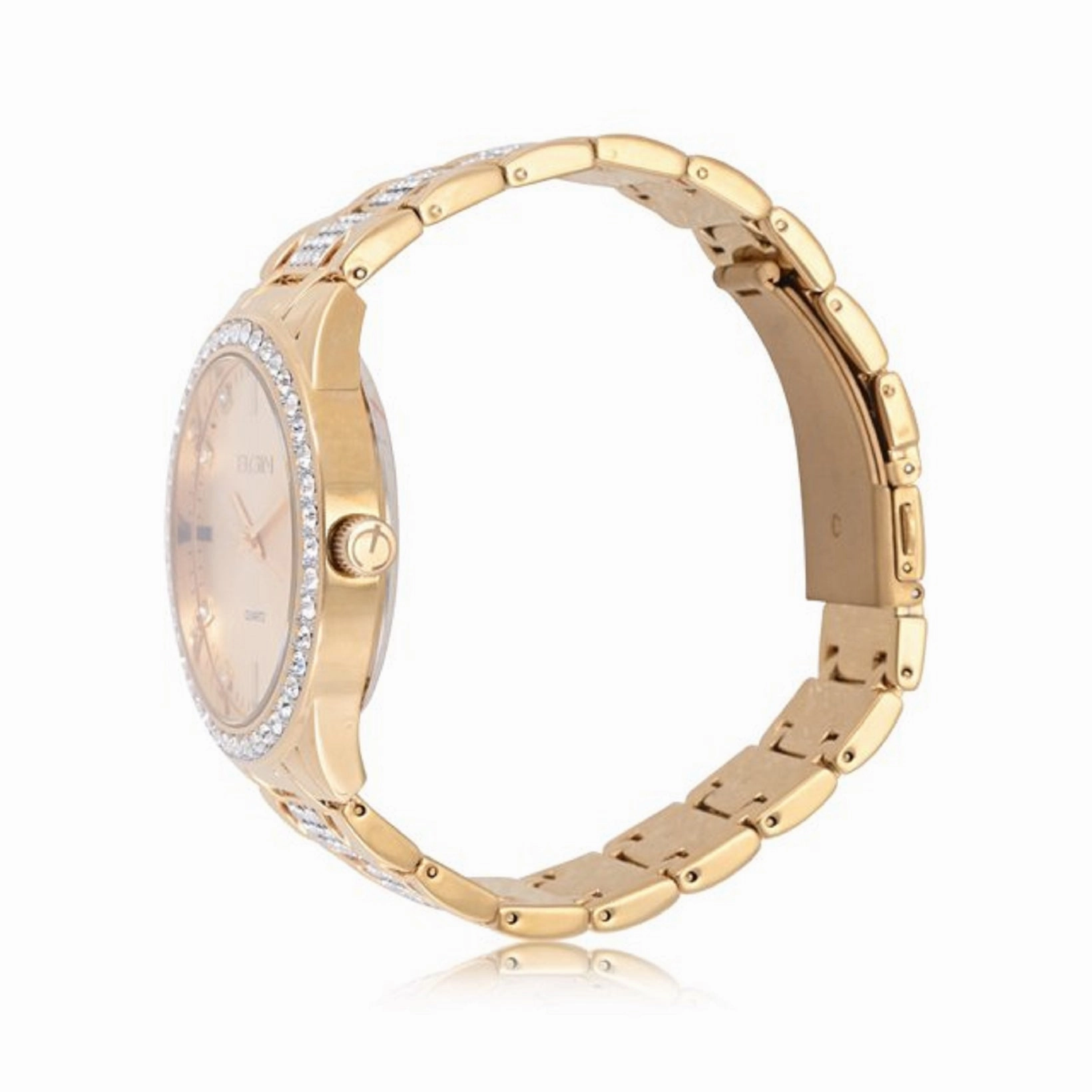 Elgin FG180039 Adult Men's Gold Round Case Watch with Crystal Bzel and Bracelet