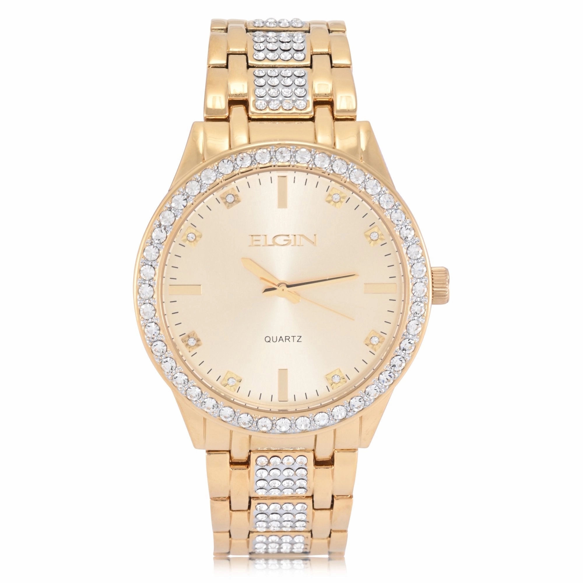 Elgin FG180039 Adult Men's Gold Round Case Watch with Crystal Bzel and Bracelet