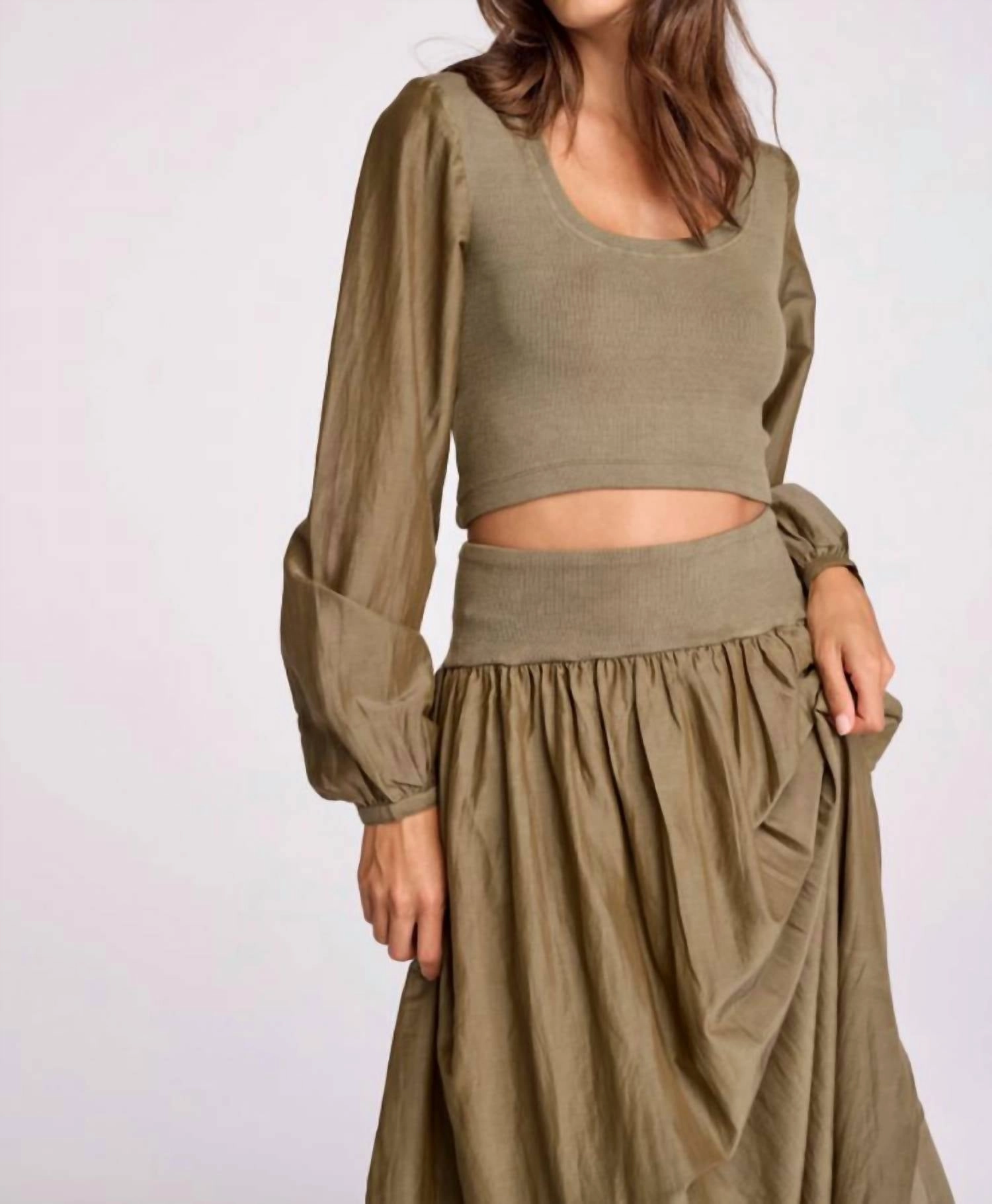 Eliana Scoop Neck Balloon Sleeves Stop In Moss