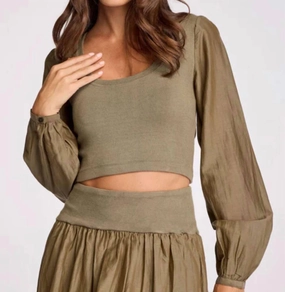 Eliana Scoop Neck Balloon Sleeves Stop In Moss