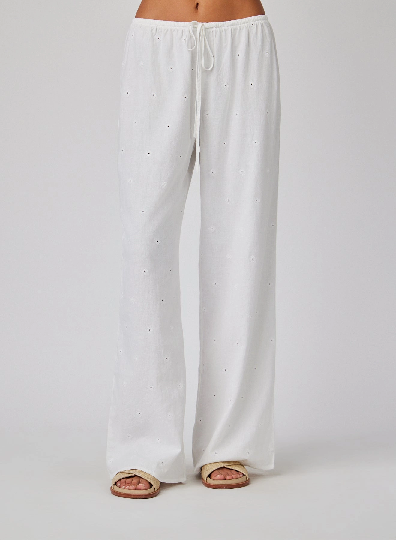 Embroidery Wide Leg Pant - White
