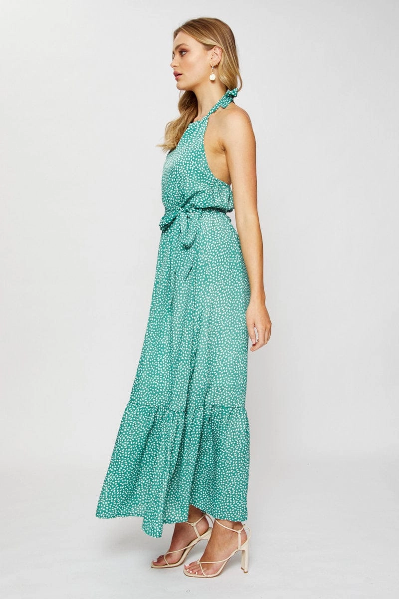 Geo Print Maxi Dress Halter Neck