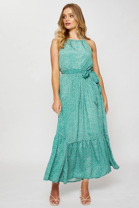 Geo Print Maxi Dress Halter Neck