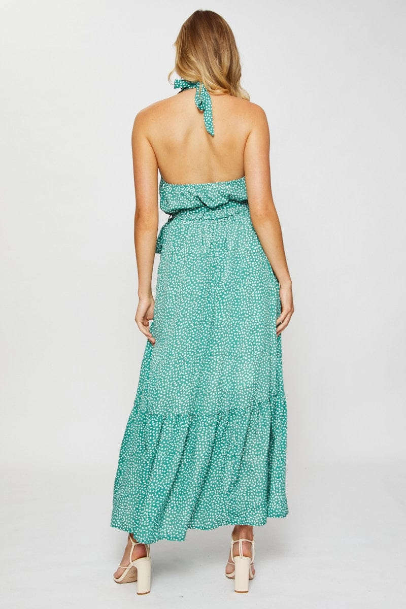 Geo Print Maxi Dress Halter Neck