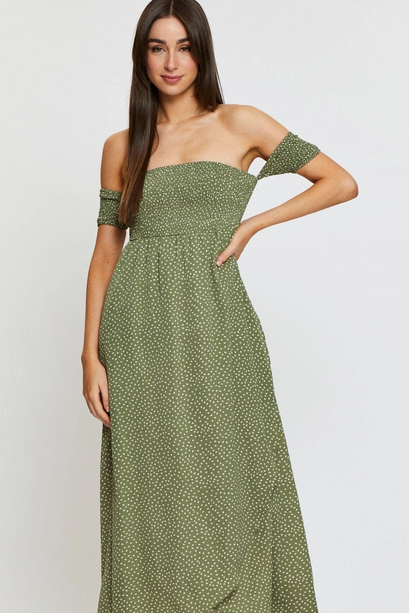Geo Print Maxi Dress Off Shoulder