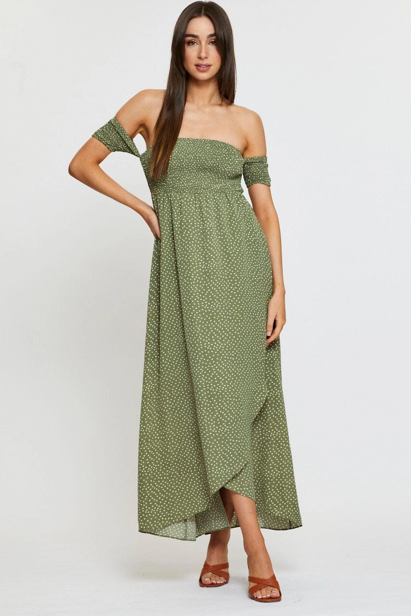 Geo Print Maxi Dress Off Shoulder