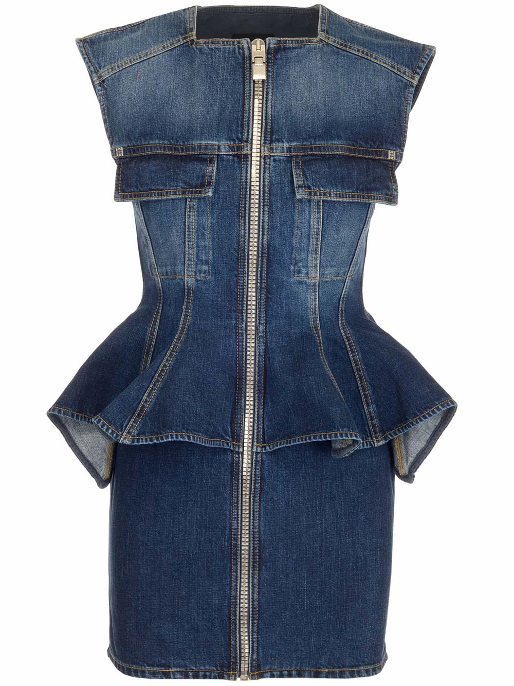 Givenchy	Flounce Detailed Zipped Denim Dress