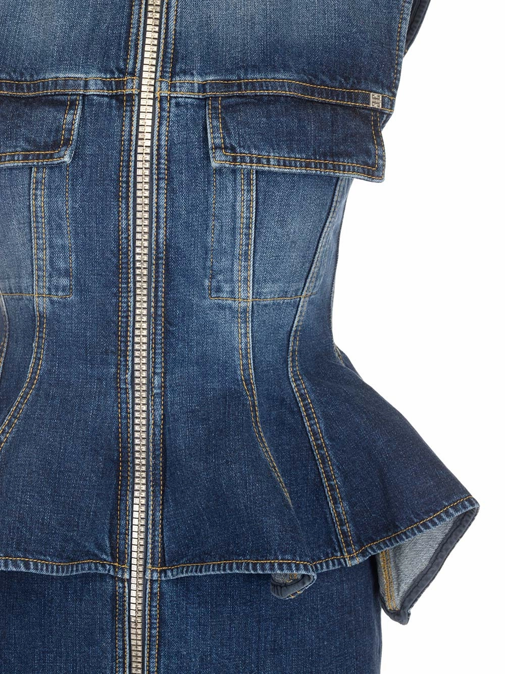 Givenchy	Flounce Detailed Zipped Denim Dress