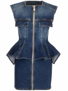 Givenchy	Flounce Detailed Zipped Denim Dress