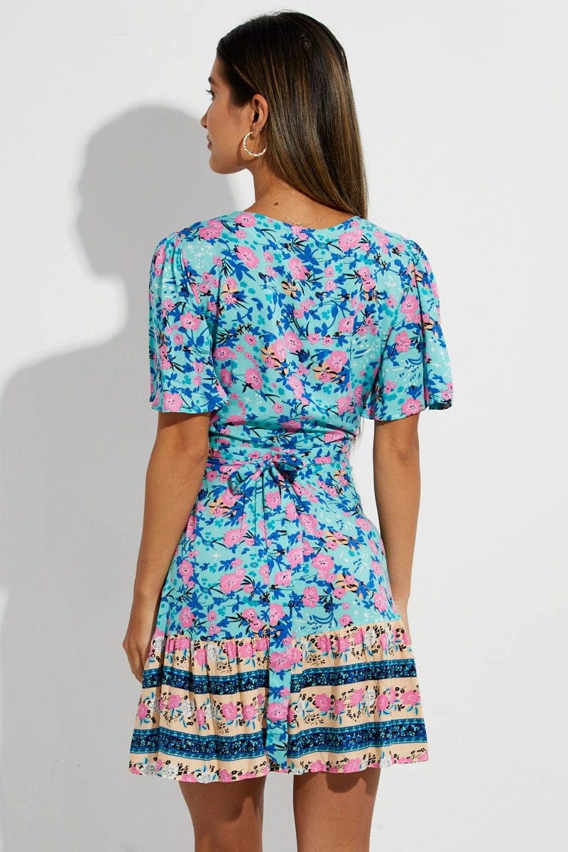 Green Boho Boho Wrap Mini Dress