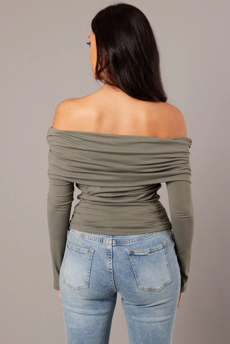 Green Off Shoulder Top Long Sleeve
